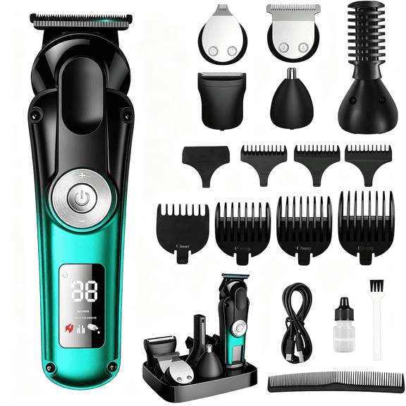 EXLEAF 6 in 1 Professional Mens Grooming Kit for Mustache,Body,17 Piece All-In-One Mens Grooming Kit and Hair Clipper,Nose,Ear,Body and Face,Electric Razor with Type-C Recharge Dock