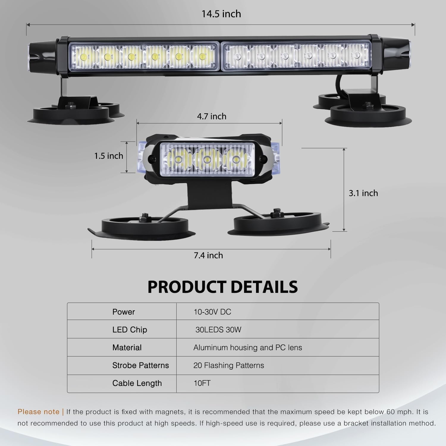 Nilight 14.5" 30LED Strobe Light Bar Double Side Rooftop Emergency Flashing Lights Green White Safety Warning Hazard Light Bars with Magnetic Base for Trucks Pickup