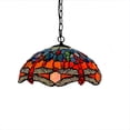 thumbnail image 1 of Lampe Suspendue en Verre Teinté Style Tiffany avec Libellules, 1 of 1