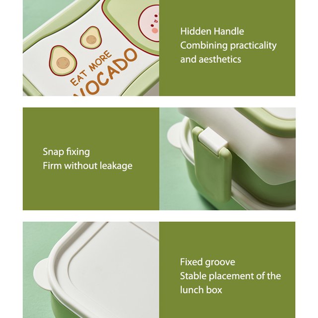 Caja de almuerzo Caja Bento de dibujos animados con cubiertos, juego de vajilla con mango oculto para oficinista