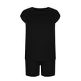 thumbnail image 3 of Caqnni 7-8 Years Teen Girls Short Sleeved Shorts Set Yoga Gym Outfit Lounge 2 Piece Yoga Tracksuit Casual School Outfits A15-Black, 3 of 7