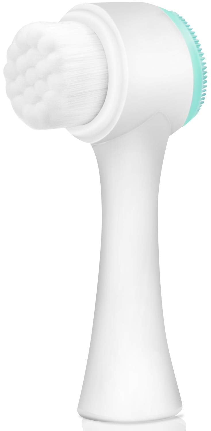 Face Brush - Manual Facial Cleansing Brush and Pore Cleansing Manual Dual Face Brush for Sensitive, Delicate, Dry Skin (Blue)