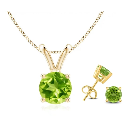 Paris Jewelry 18K Yellow Gold 2ct Peridot Round 18 Inch Necklace and Earrings Set Plated
