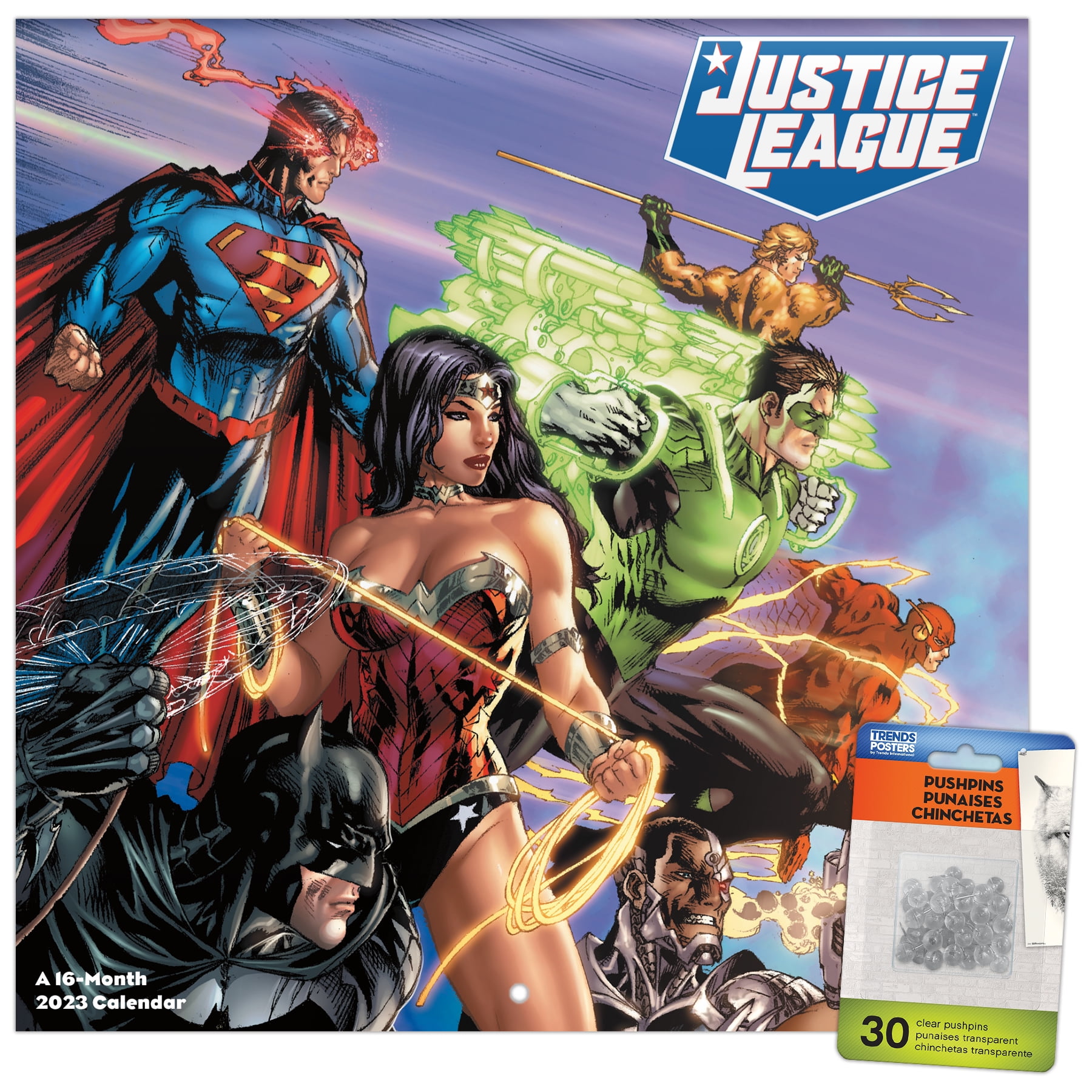 Trends International 2023 DC Comics The Justice League (Classic) Wall Calendar & Pushpins