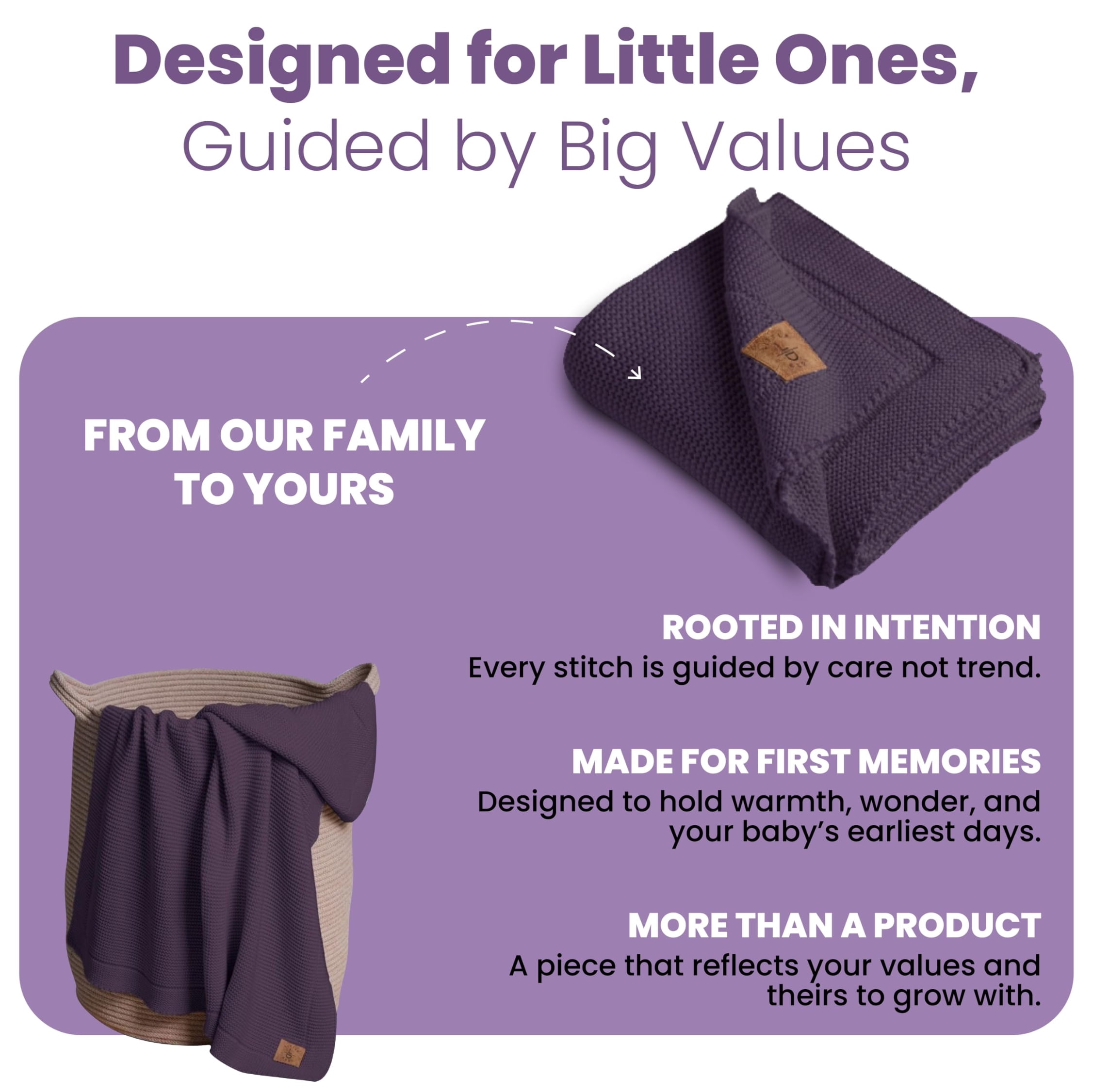 Little Dedi 100% Organic Cotton Baby Knitted Blanket with Gift Box - Soft Toddler, Crib, Stroller Blanket - Neutral Swaddle and Receiving Blanket for Newborns, 30"x40", Sweet Grape