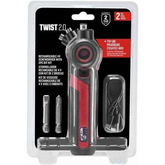 Twist 2.0 Rechargeable 4V Screwdriver with Pivoting Head, Torque Setting, USB-C Charging Cable &  Bit Set-SD5619-01