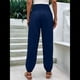 thumbnail image 5 of Pantalones de Verano Bohemios Informales de Negocios, Plisados, Elásticos, de Cintura Alta, de Pierna y con Bolsillos para Mujer. Azul Marino L, 5 of 9