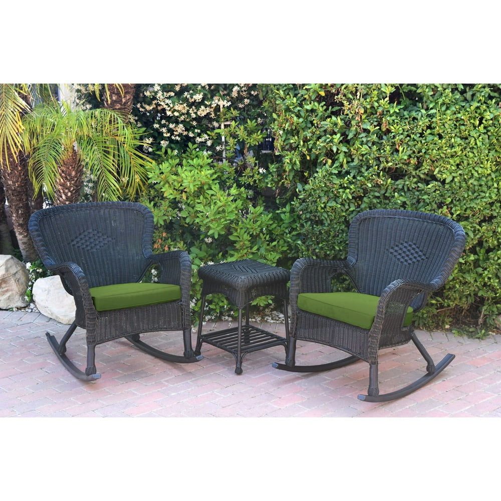 3-Piece Black Wicker Outdoor Furniture Patio Conversation Set - Hunter Green Cushion - Walmart 