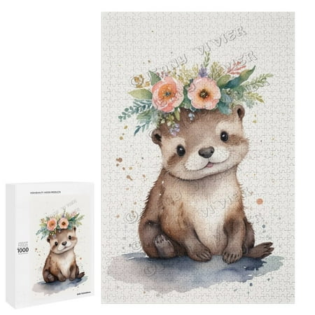 1000 Piece Jigsaw Puzzles for Adults - Wood Puzzles - Watercolor Otter Puzzle Pieces Fit Together Perfectly 20 x 30