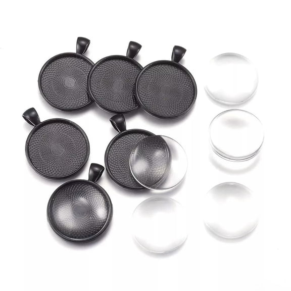 U8MO 6Set Tibetan Alloy Flat Round Pendant Cabochon Settings Pendant Making 36x28mm