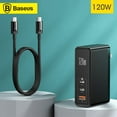 thumbnail image 1 of Baseus GaN Fast Charger 120W PD3.0 QC3.0 SCP FCP Three Ports 2 Type-C + USB Travel Folding Mini Charger For Laptop Tablet Phones, 1 of 9