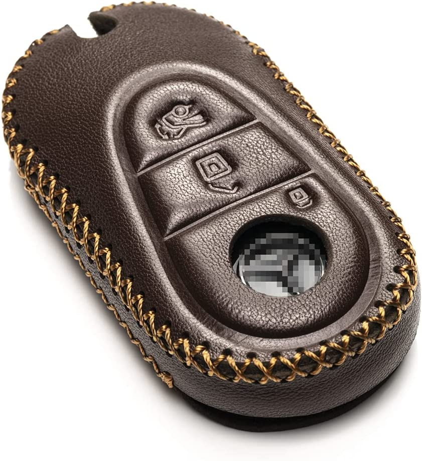 ZOBIG Genuine leather Key Fob Cover for New Mercedes Benz Car Key Case Shell  with Keychain For Fit Benz W206 C-Class C200 C300 S-Class E-Class W223 2022  2023 Original remote key
