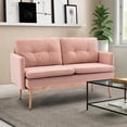 thumbnail image 3 of Modern Lounge Tufted Couch Velvet Club Sofa with Rose Golden Legs, 2 Seater Small Sofa Chair Upholstered Living Room Loveseat Sofa Couch with Soft Padded Seat - Pink, 3 of 8