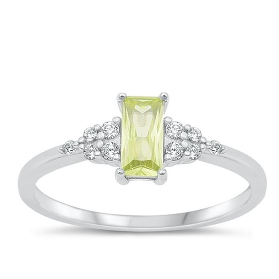 Simulated Peridot Ring .925 Sterling Silver Chic Band Green Cubic Zirconia Jewelry Female Size 10