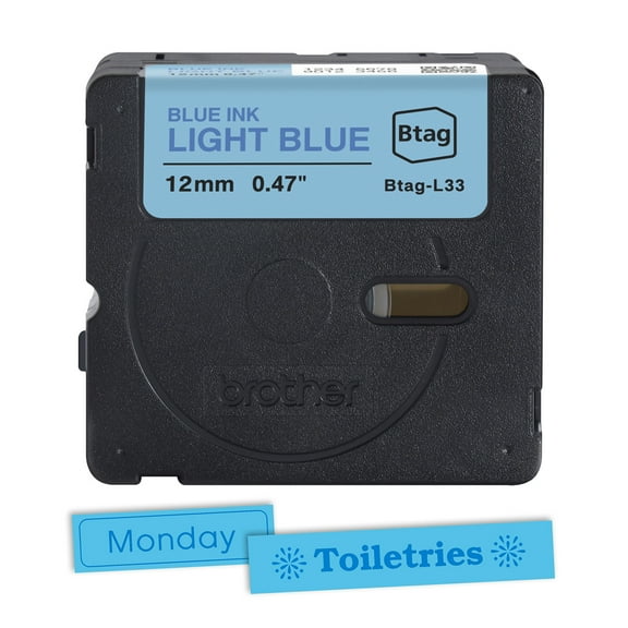 Brother Genuine P-touch BTAGL33 Blue on Light Blue Label Tape, ~1/2in by 13.1ft (12mm x 4m) for Ptouch Label Makers