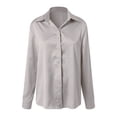 thumbnail image 4 of vigerkar Soft Breathable Stretch Satin Silk Button Down Shirts for Women Long Sleeve Blouses Work Dress Tops (Grey, XXL), 4 of 7