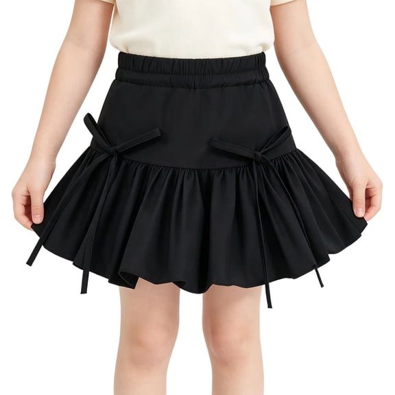 Fgnfyis Skirts for Girls Bow Ribbon Flutter Party Shorts Adorable Lightweight Skirt Girls Black 12-14 Years