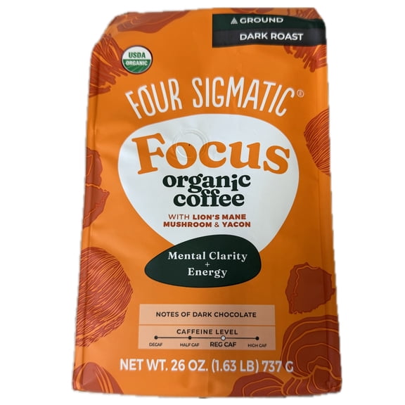 Four Sigmatic Focus Organic Ground Coffee, Dark Roast, 26 Ounce