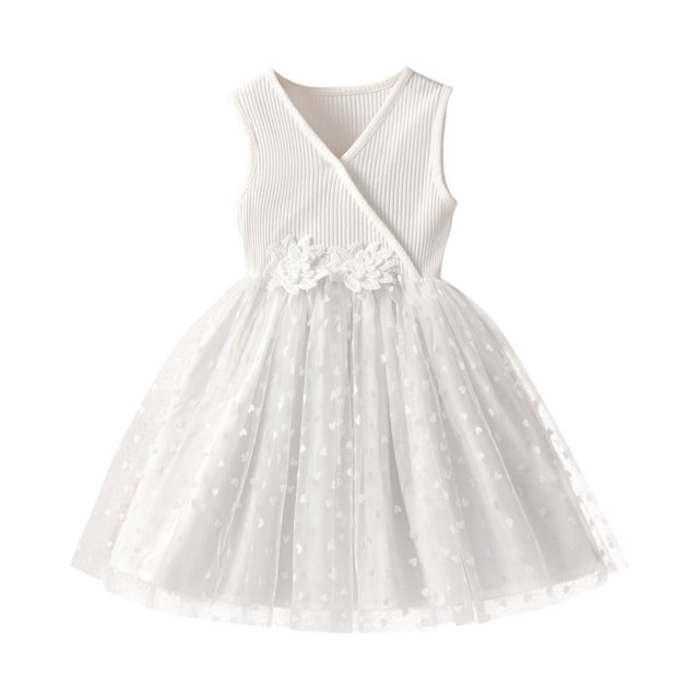 IULZEBTY Robes pour Filles Robe de Fête Sans Manches pour Tout-Petits Robe de Danse Vêtements de Princesse Taille 6 Y-7 Y