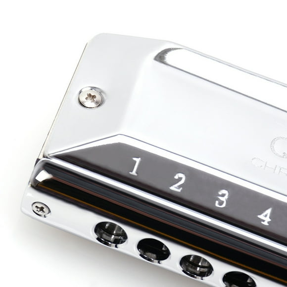 qimei 64-Tone Chromatic Harmonica in C Key, 16-Hole Silver Metal Design with Semi-Tone Capability, Includes Protective Case