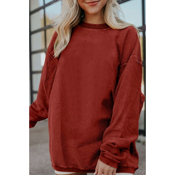 Casuashion Vibrant Poppy Orange Corduroy Oversized Sweatshirt - All Sizes!