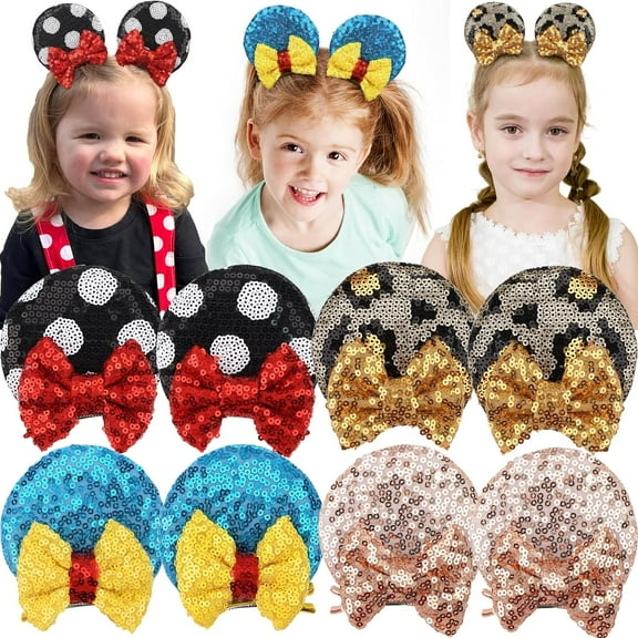 8pcs Sequin Ears Hair Clips,Glitter Hair Bows Cute Ears Hair Clips Barrettes for Women Girls Hair Accessories for Costume Party Favor Halloween Christmas Decoration