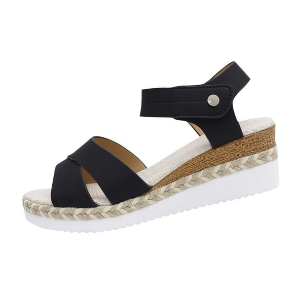 Summer Sandals Casual Gladiator Wedge Shoes Comfortable Ankle Strap Outdoor Platform Sandals Open Toe Espadrilles Slingback Fish Mouth Sandals Black Women Sandal