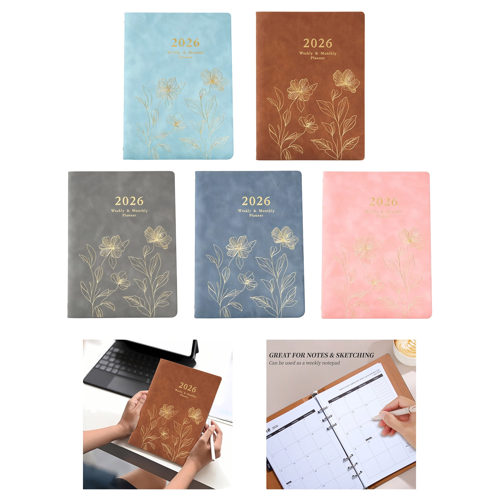 2026 PU Weekly Notebook Refillable Binder with Dated Pages Academic Planner for Men Women