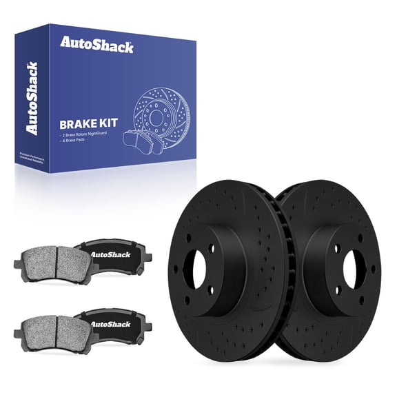 AutoShack Front Vented Drilled & Slotted E-Coated Brake Rotors Black Finish   Ceramic Pads 6-PC Brake Kit Replacement for 1996-2002 Subaru Legacy 1998-2002 Subaru Forester NightGuard 10.87" (276 mm)