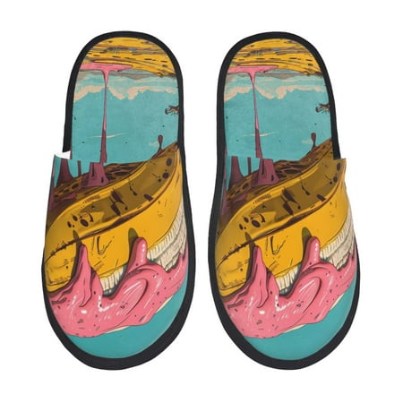 Balery Melting Banana Fantasy Slient Indoor Furry Fleece Comfort House Shoes Soft Non-Slip Home Shoes Cotton slippers House Slippers-- Large