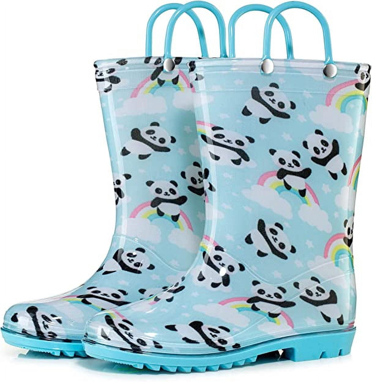 Puddle Play Waterproof Aqua Panda PVC Rain Boots Easy-On Handles - Size 4 Toddler - Blue