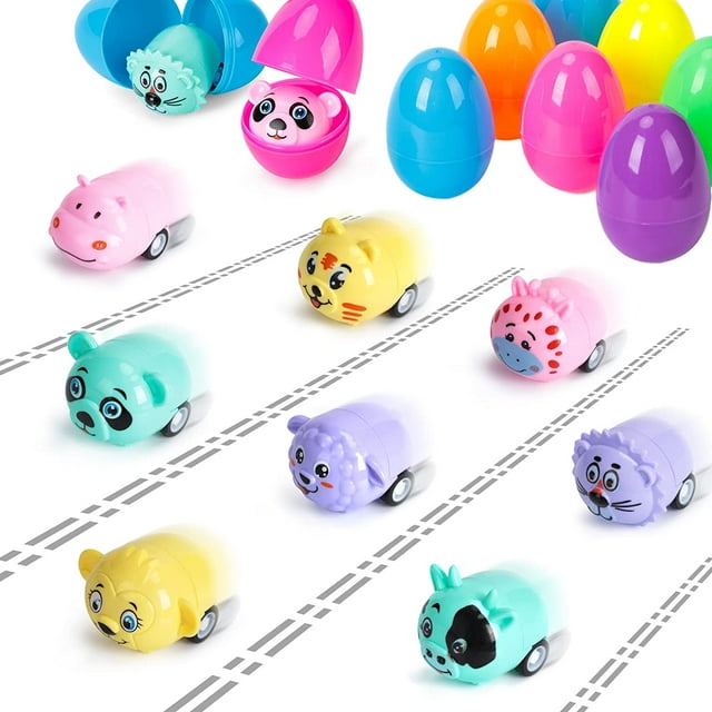 32 Pcs Easter Egg Filled with Pull Back Car, Mini Animals Pull Back Cars Toy for Easter Basket