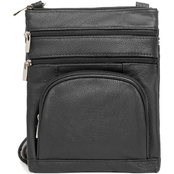 TOVOSO Crossbody Bag for Women, Genuine Leather Multi-Pocket Purse with Adjustable Strap, RFID Protection, Built-In Wallet, Medium, Black
