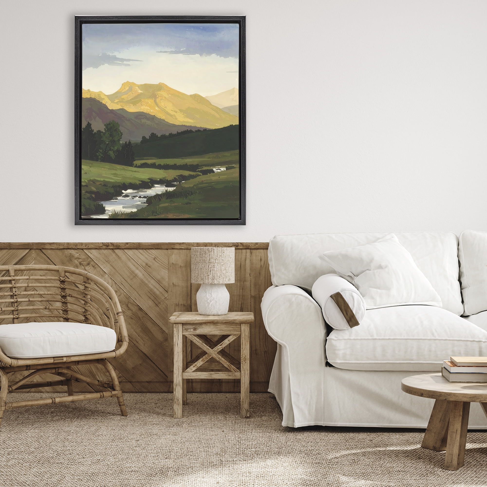 Stupell Industries Mountain Across The Valley Black Framed Floater Canvas Wall Art, design by Alonza Saunders