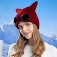 thumbnail image 5 of Xfvqtps Womens Beanie with Glasses Cute Cat Ear Knitted Crochet Solid Color Thickened Stretch Windproof Coldproof Skiing Outdoor Warm Winter Hat Wine, 5 of 7