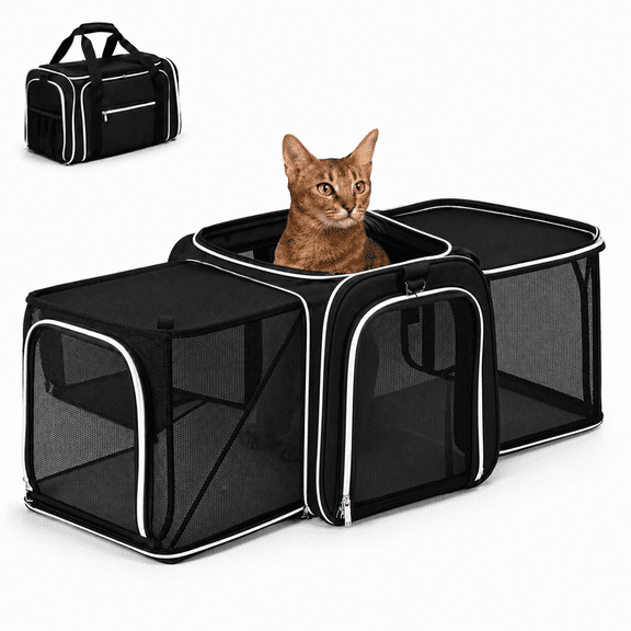 Expandable Pet Carrier for Cats and Small Dogs, Soft Sided, Black