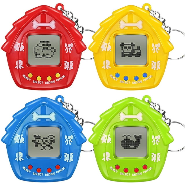 4 Pieces Nano Pet Keychain Electronic Pets Nostalgic Virtual Pet Nano Digital Pet Keyring Retro Handheld Game Machine for Boys Girls Adults, 2.2 x 2.2 Inch 168 Pets, Red Blue Yellow Green