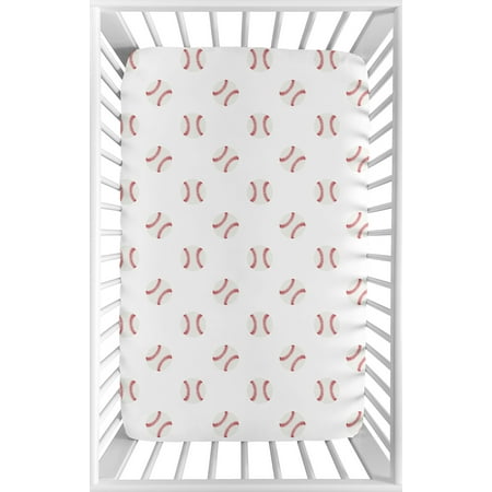 UPC: 0846480062721 | Red and White Baby Fitted Mini Portable Crib Sheet for Baseball Patch Sports Collection by Sweet Jojo Designs