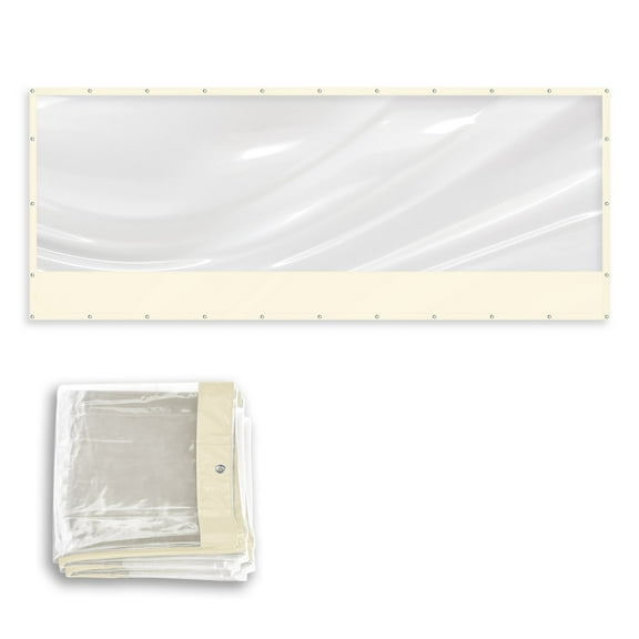 SUNRISEUMBRELLA 8x20'PVC Vinyl Tarp Clear Sidewall for Straight Canopy Tent Transparent Sunwall w Bottom Fabric 16 Mil(Ecru)