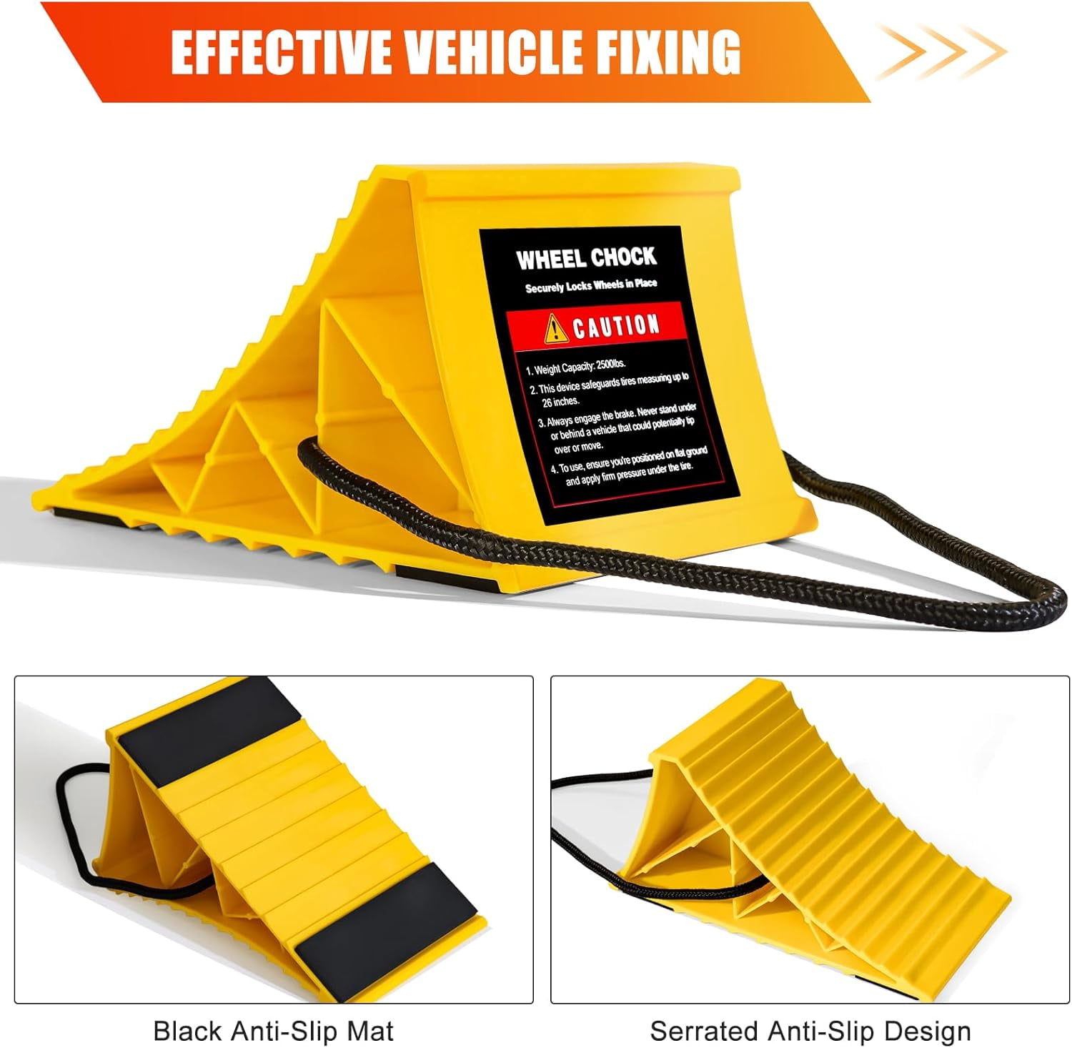 4 Pack Non-Slip Wheel Chocks for RV Travel Trailers with Rope for Easy Removal