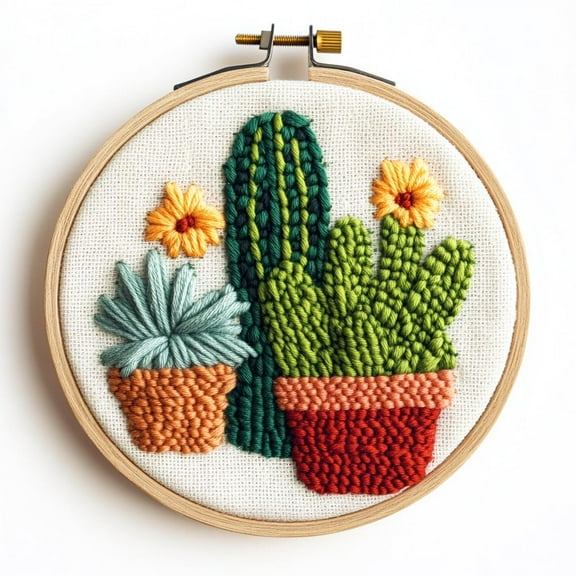 DIY Punch Needle Kits Cactus and Succulent Easy for Beginners Punch Needle Embroidery Set with Hoop Stamped Pattern for Craft lovers and Home Decor-6