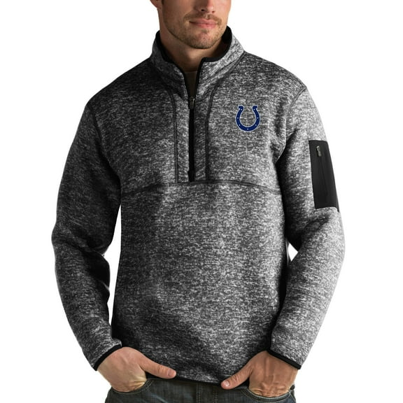 Men's Antigua Heather Black Indianapolis Colts Fortune Quarter-Zip Pullover Jacket