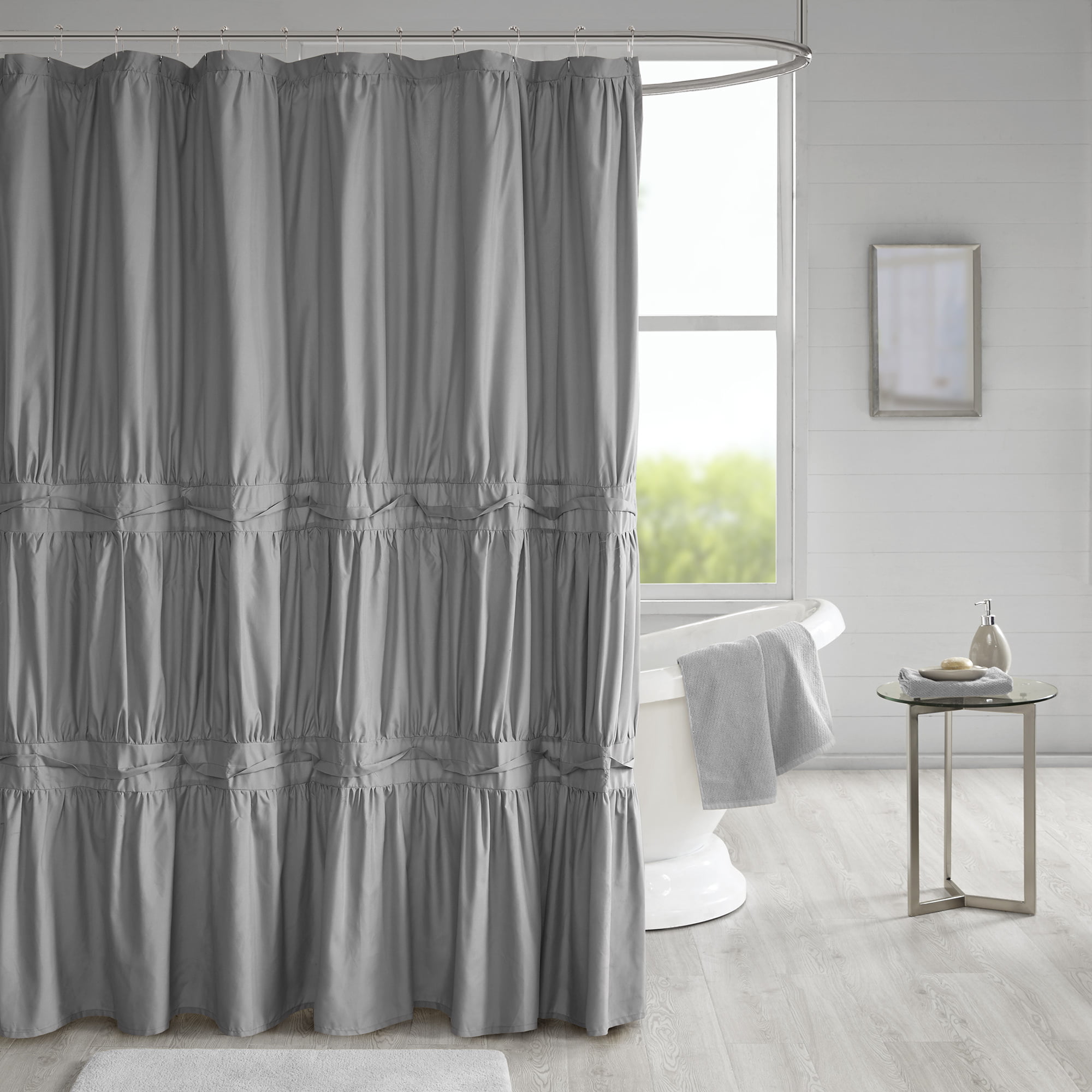 510 Design Mervyn Solid Ruched Shower  Curtain  with Liner 
