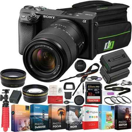 Sony a6400 4K Mirrorless Camera ILCE-6400M/B (Black) with 18-135mm F3.5-5.6 OSS Zoom Lens Kit + 0.43x Wide Angle and 2.2X Telephoto Lens Deco Gear Case Filter Set & Extra Battery Power Editing Bundle