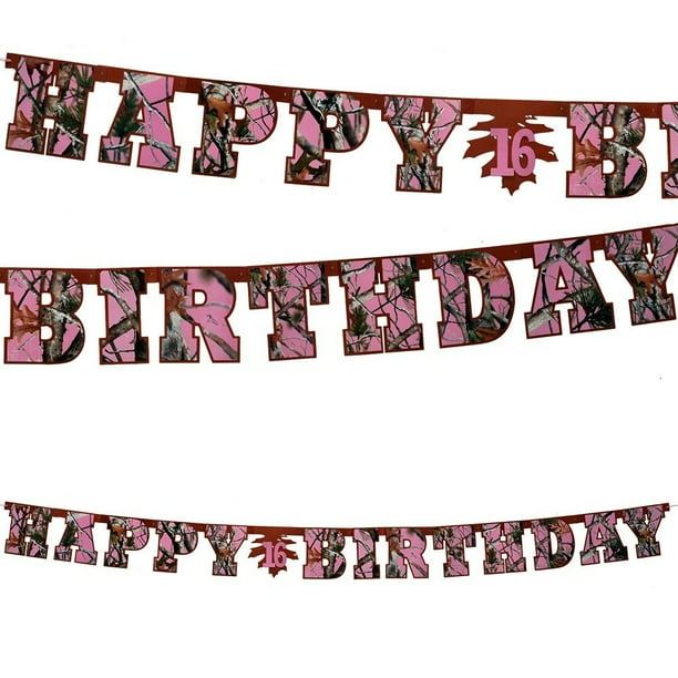 pink camo happy birthday banner party supplies cardboard cutout