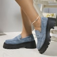 thumbnail image 6 of Mostsola Fashion Denim Lug Sole Penny Loafers for Women Thick Sole Low Heeled Slip on Casual Shoes, 6 of 9