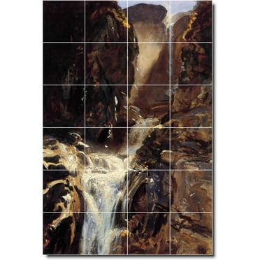 Ceramic Tile Mural-John Sargent Waterfalls Floor Tile Mural 23. 17" w x 25.5" h using (24) 4.25 x 4.25 ceramic tiles
