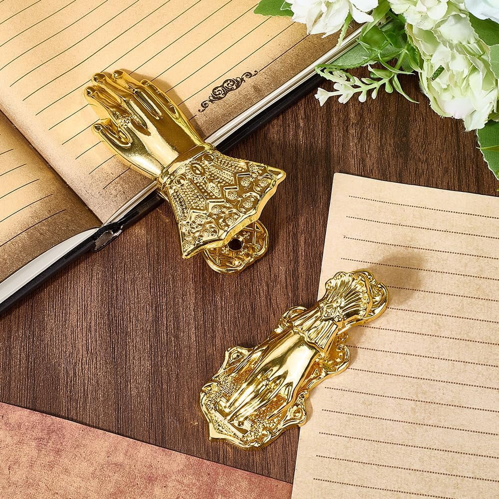 1set 2pcs 2 styles Alloy Hand Shaped Bookmark Clip with 1pc Velvet Pouches Golden 87x39x29mm Hole: 6mm