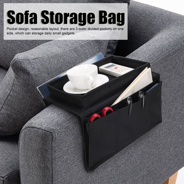 Armchair Caddy, 4 Pockets Sofa Armchair Couch Bag Remote Holder For Couch Remote Control Holder with Cup Holder Tray For Cellphone Tablet Notepad Book Magazines DVD Glasses
