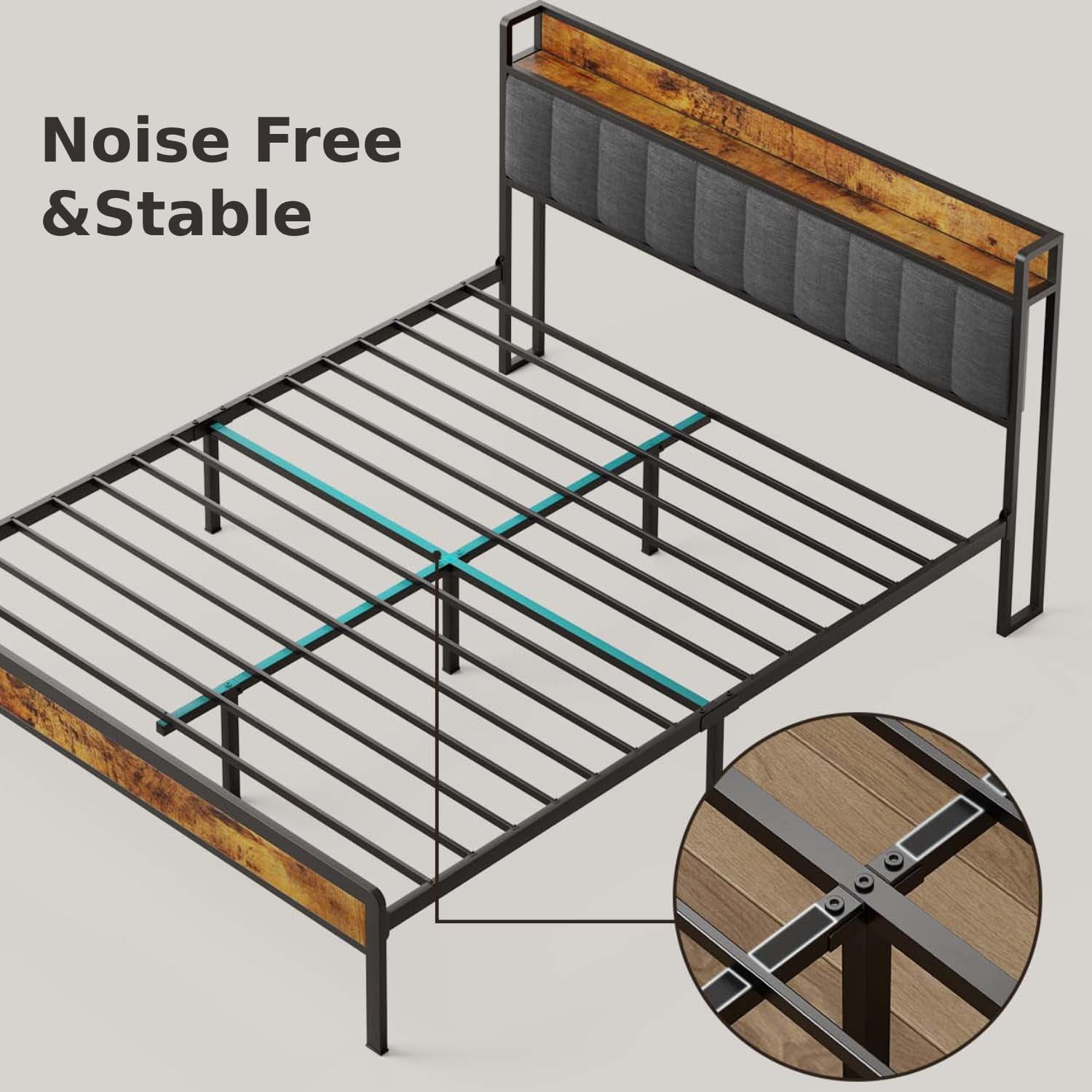 Lofka Queen Bed Frame with Storage Headboard, 11" Under Bed Storage Space, 1000lb Heavy Duty Metal Frame, Noise-Free Design, Easy Assembly, Fits 8-12" Mattress, Black